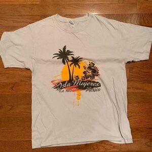 SOUVENIR MEXICO SHIRT LIGHT GRAY BEIGE PALM TREE VACATION SUMMER